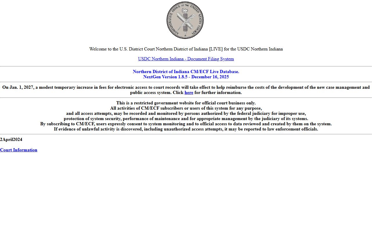 Carroll County Clerk's Office records page showing Northern District CM ECF federal court access
