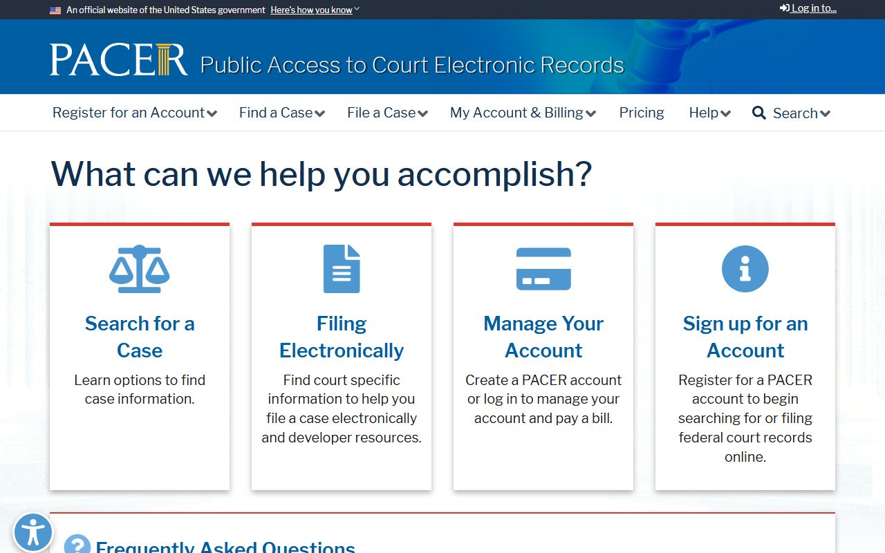 Carroll County Clerk's Office records page showing PACER federal case access distinction