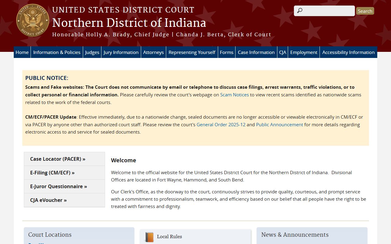 Carroll County Clerk's Office records page showing federal district court boundary
