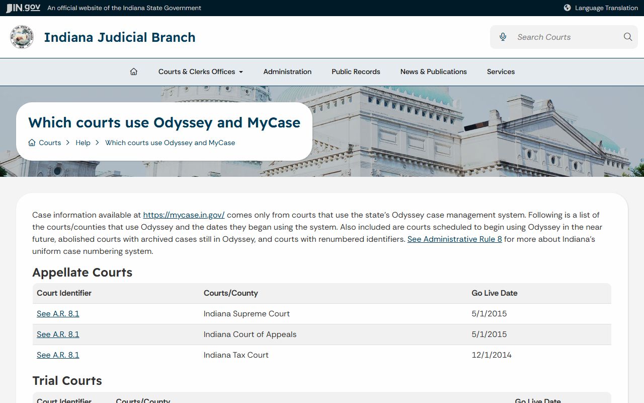 Carroll County court records Indiana courts using Odyssey