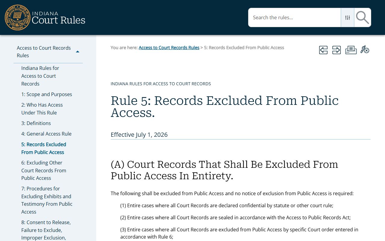 Carroll County court records Access to Court Records Rule 5 exclusions