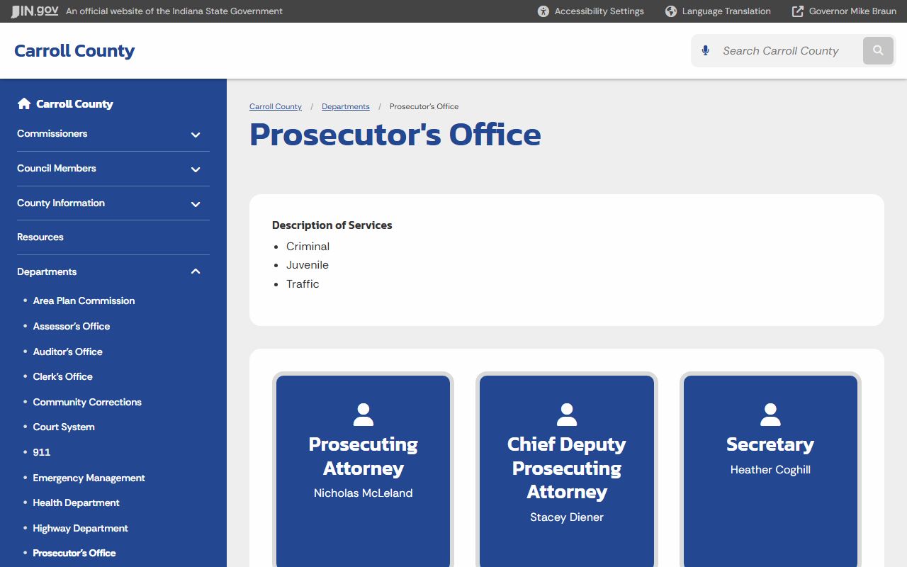 Carroll County criminal court records prosecutor office