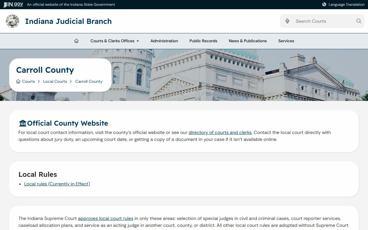 Carroll County court records Indiana Judicial Branch page