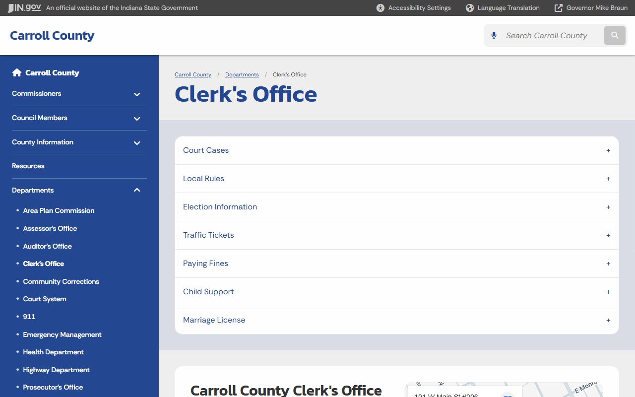 Carroll County court records Clerk's Office page