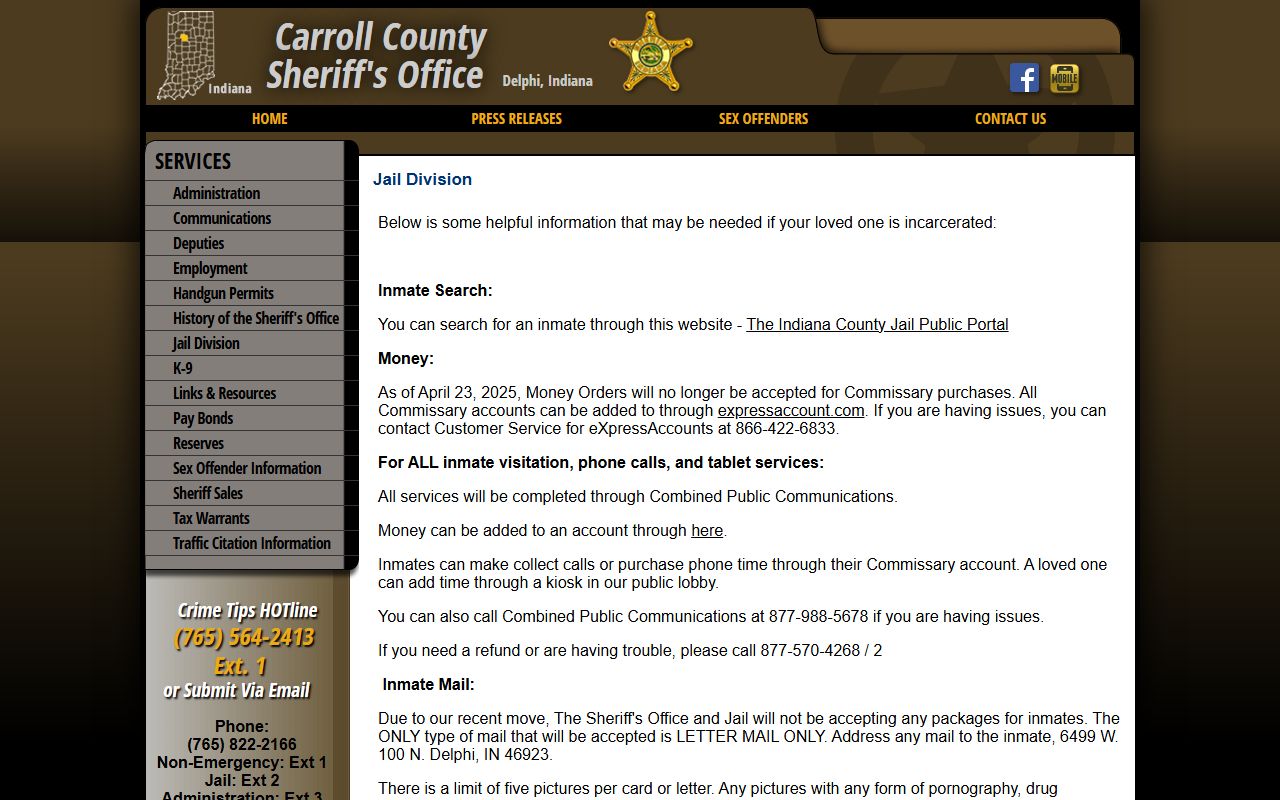 Carroll County inmate search sheriff jail division