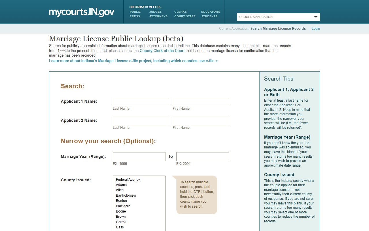 Carroll County marriage records public lookup portal