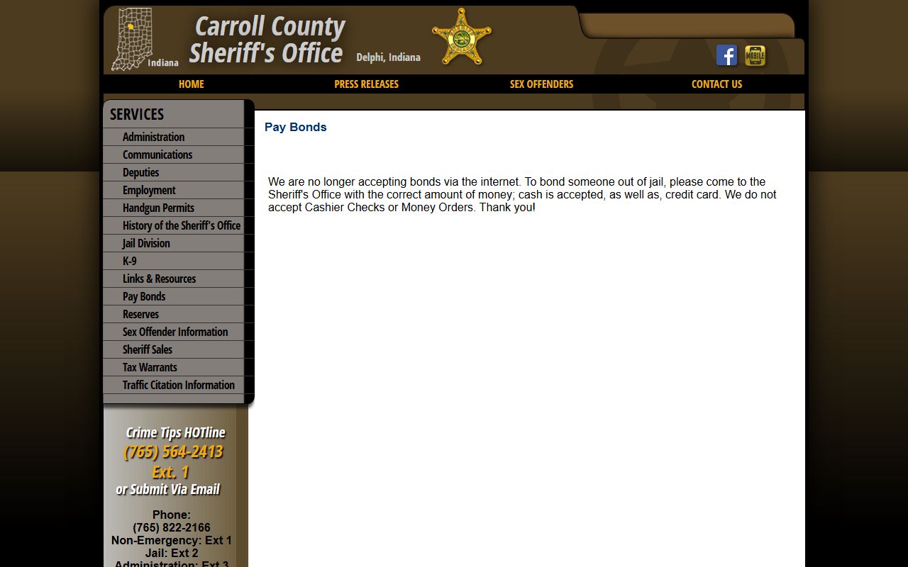Carroll County warrant search sheriff bond payment instructions