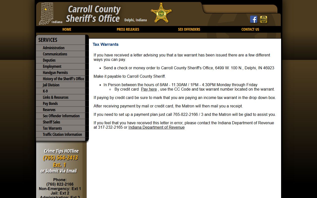 Carroll County warrant search sheriff tax warrant instructions