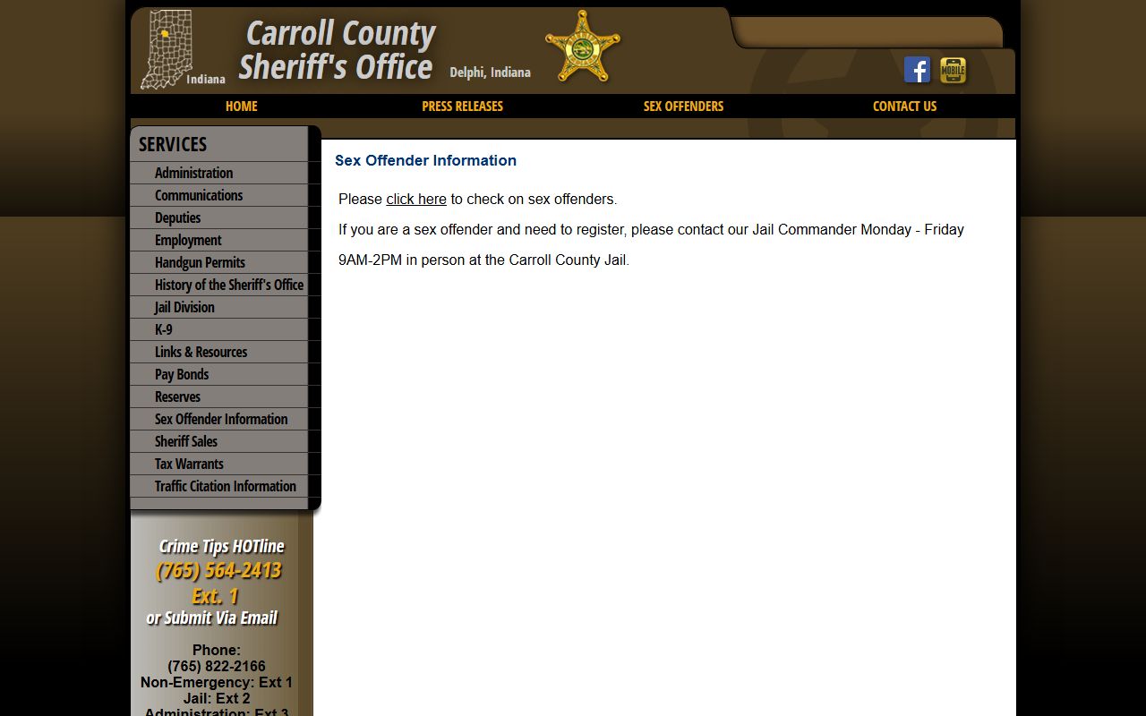 Carroll County warrant search sheriff sex offender information