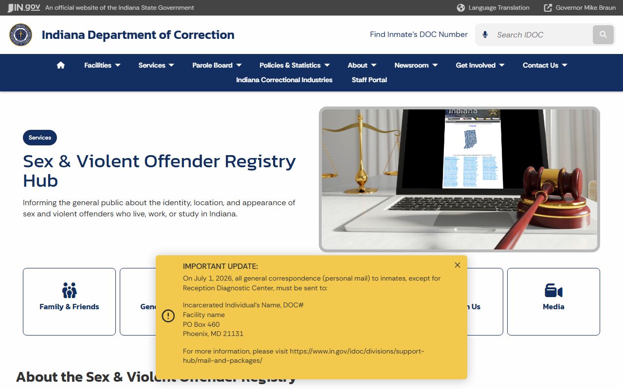 Carroll County warrant search IDOC sex and violent offender registry information